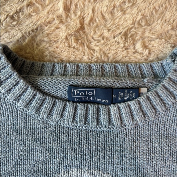Polo Ralph Lauren Blue Bear Crewneck Jumper Sweater M - Picture 3 of 3